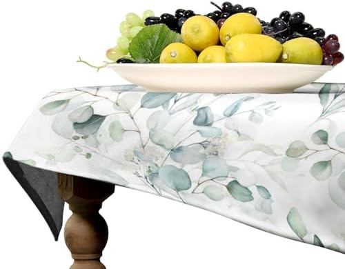 Green Eucalyptus Tablecloth, Watercolor Floral Spring Botanical Plants Herb Sage Print Table Cover for Home Kitchen Dining Table Party Camping Decor 55x75in