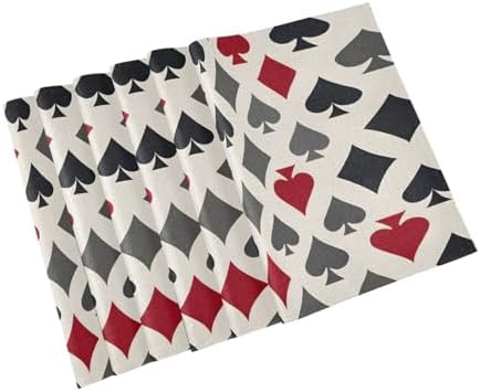 ALAZA Playing Card Suits in Red Black Pattern Set of 4 Placemats Rectangle Table Mat for Dining Table Restaurant Kitchen Home Decor, 12" x 18"