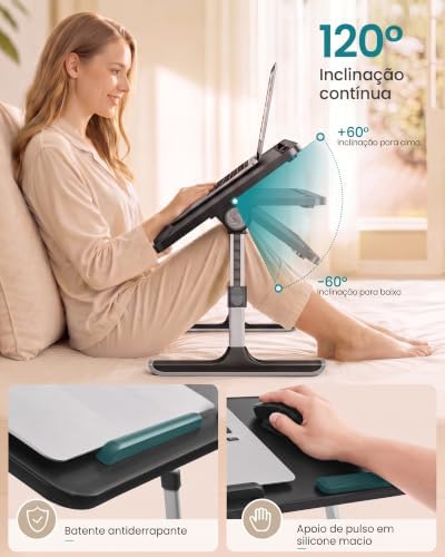 SONGMICS Laptop Bed Desk, Adjustable Lap Desk for Bed with 8 Heights