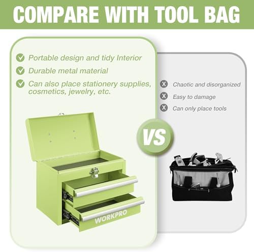 WORKPRO Portable Mini Metal Tool Box with 2 Drawers