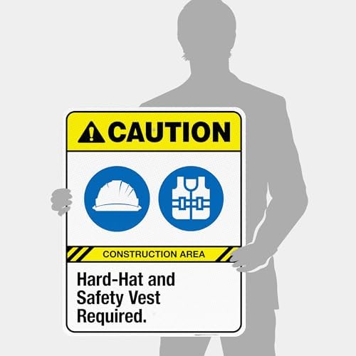 Hard-Hat and Safety Vest Required Sign, ANSI Caution Sign,