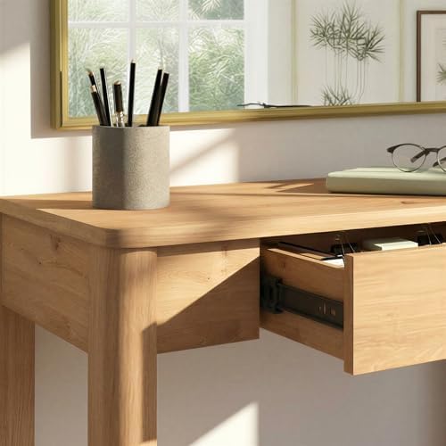 Walker Edison Penelope Modern Writing Desk with Drawer Storage, 44 Inch, English Oak