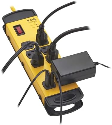 Eaton Tripp Lite series TLM825USB Heavy Duty Power Strip with Surge Protection & 2 USB Ports, 8 Outlets, 25ft Cord, 1960 Joules, Yellow Metal, Under Desk & Wall Mountable, Cord Wrap, Industrial Garage
