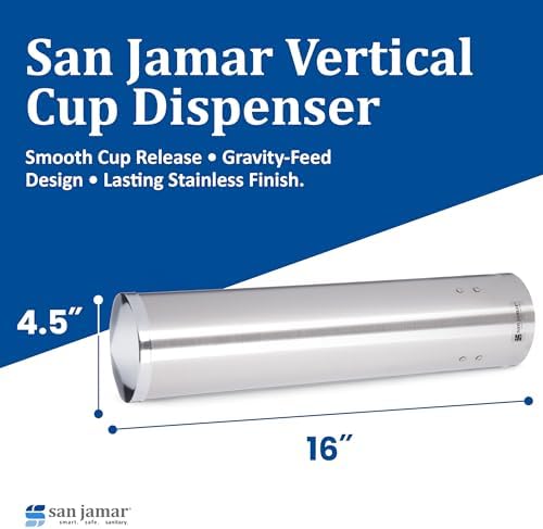 San Jamar Large Pull Type Cup Dispenser – Stainless Steel Cup Dispenser For 6–12 Oz – Perfect For Restaurants, Home & Office, Wall Mount Installation