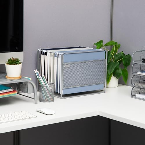 Mind Reader Hanging File Folder Organizer, Desktop Organizer, Storage, Office, Metal Mesh, Silver