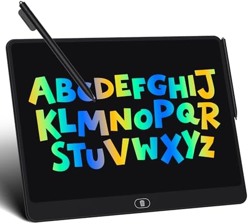 16 Inch Large LCD Writing Tablet for Kids, Colorful Reusable Electronic Doodle Board with Stylus, Educational Drawing Pad for Math Practice & Learning, Travel Essential Toys for Boys Girls (Black)