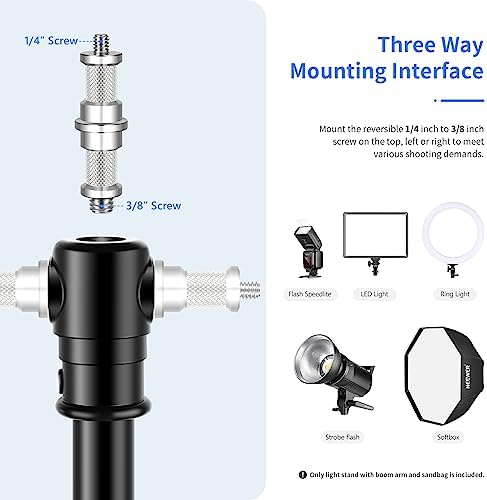 Neewer 2-in-1 Photography Light Stand, Aluminum Alloy 9.7ft Heavy Duty Tripod Stand with 3.8ft Boom Arm and Empty Sandbag for Video Light, Strobe, Reflector, Softbox for Studio Photo Video Shooting
