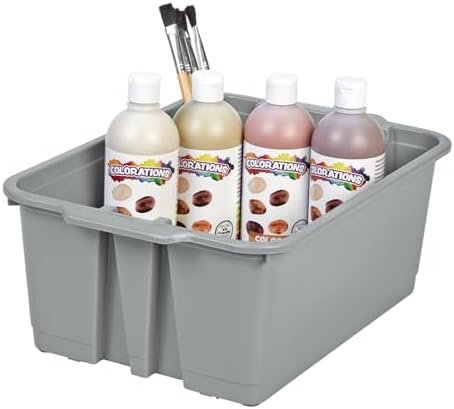 Really Good Stuff Stacking Bins, 14" x 10" x 5.75"-12-Pack, Pebble