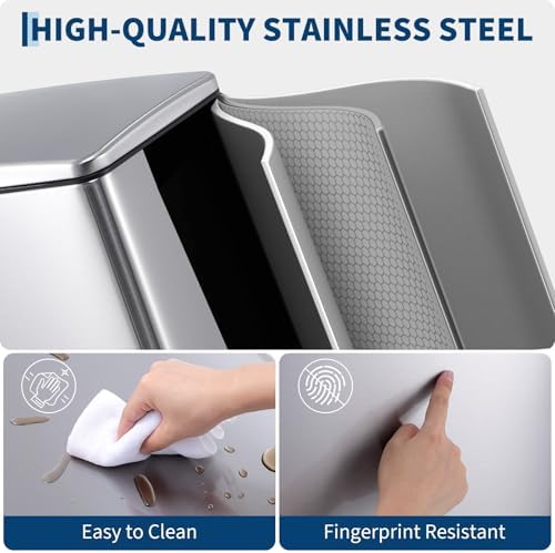 PrecisionAuto 12 Gallon Slim Trash Can with Lid, 45L Stainless Steel Step Garbage Can with Soft-Close Lid & Inner Bucket, Narrow Kitchen Garbage Bin, Metal Wastebasket for Home/Office, Silver