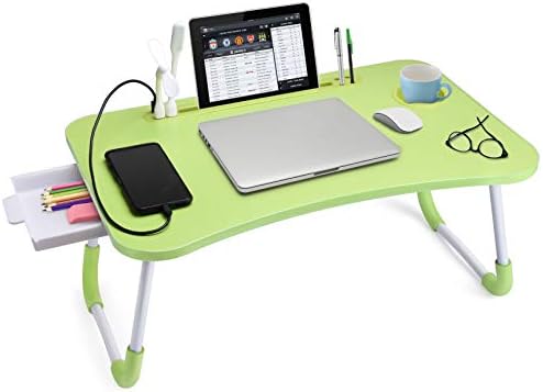 Slendor Bed Desk for Laptop and Writing with Storage, Cup Holder, Light