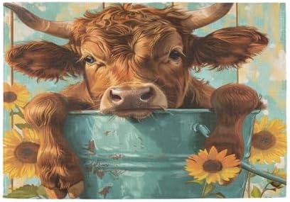 ALAZA Highland Cattle in an Iron Can Set of 6 Placemats Rectangle Table Mat for Dining Table Restaurant Kitchen Home Decor, 12" x 18"
