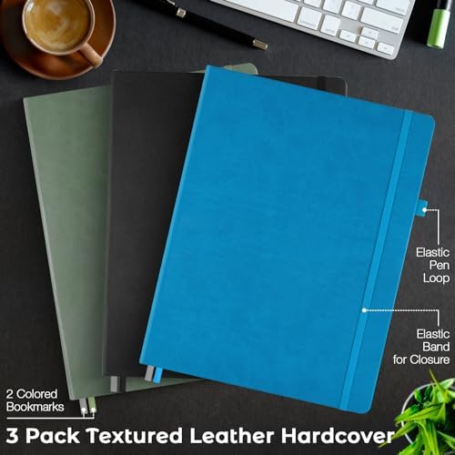 College Ruled Notebook, Large A4 Hardcover Leather Journal for Women Men