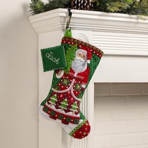 Bucilla Felt Applique 18" Stocking Making Kit, Santa's Quilted Delight, Perfect for DIY Arts and Crafts, 89734E