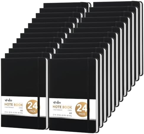 ViVin 24 Pack A5 Hardcover Lined Notebook,192 pg College Ruled 5.5x8.3