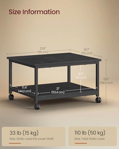 VASAGLE 2-Tier Printer Stand with Locking Wheels, Under Desk Printer Table