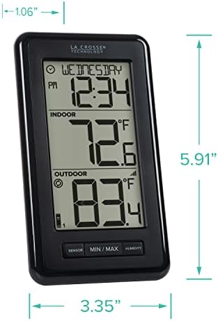 La Crosse Technology 308-43647-INT Digital Black Wireless Thermometer with Indoor Humidity, LCD