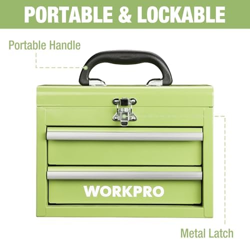 WORKPRO Portable Mini Metal Tool Box with 2 Drawers