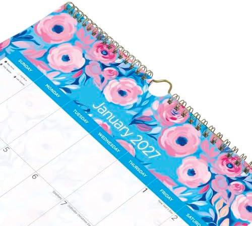 Blueline® 2027 Colorful Monthly Wall Calendar, 12 Months, January to December, Gold Twin-Wire Binding, 12" x 17", Floral (C173128)