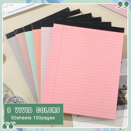 8.5'' x 11'' Colored Legal Pad Writing Wide Ruled, Bohemian Color, 8 Pcs
