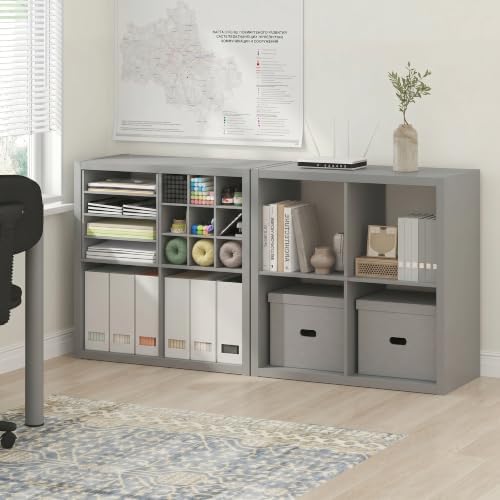 Furinno Cubicle Book Shelf Set of 2, 4-Cube Bookshelf, Light Grey
