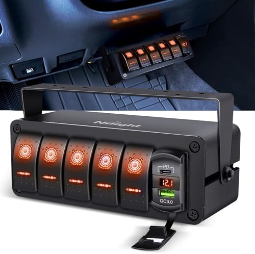 Nilight 5 Gang Rocker Switch Box 12V SPST ON Off Orange LED Waterproof