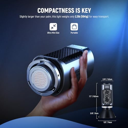 NEEWER MS150C RGBWW LED Video Light with 2.4G/APP Control, 150W Metal Mini RGB COB Continuous Output Lighting Bowens Mount Handheld Spotlight 2700K-6500K, 18000lux/1m, CRI97+/TLCI98+,17 Effects, RGBCW