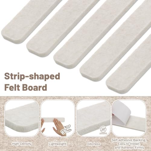 Thboxes 8 Pack Felt Bulletin Board Strips, 13x2 Inch Self Adhesive Felt Pin Boards with 50 Pushpins and 10 Wooden Clips Push Pins, Cork Board for Walls Home Office Decor(Oatmeal)
