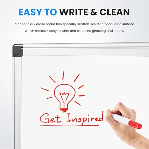 Simple Deluxe Magnetic Whiteboard, 36 X 24 Inches, White Board for Wall, Horizontal or Vertical, Dry Erase Board with Silver Aluminium Frame, Home, School, Office, Kitchen – Accessories Included