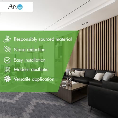 Art3d 8-Pack 12" x 93" Soundproof Wood Slat Panels, 62 sq.ft Acoustic Wall Panels, 3D Wall Panels with Wood Slat Design, Decorative Wood Wall Panel for Accent Walls-Oak