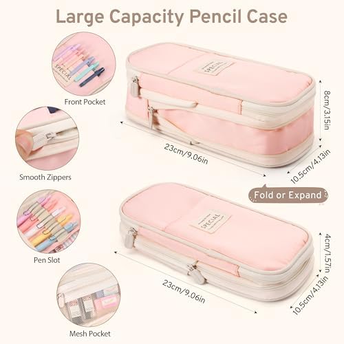 DazSpirit 62PCS Aesthetic Stationery Set with Foldable Pencil Case, Pink
