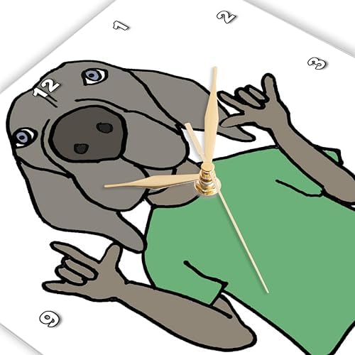 3dRose Wall Clock Silent - 10 inch - Funny Cute Weimaraner Dog Signing I Love You Sign Language Cartoon - Animals
