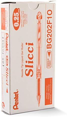 Pentel Arts Slicci 0.25 mm Extra Fine Gel Pen, Orange Ink, Box of 12 (BG202-F1)