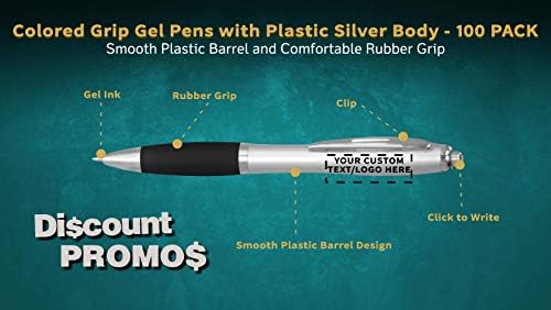DISCOUNT PROMOS Custom Colored Grip Gel Pens Set of 100, Personalized Bulk Pack - Great for Office, School, Business, Tradeshows, Events - BlackBI