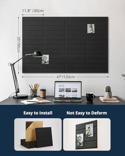 Cork Board, 48"x36" Felt Bulletin Board with Self Adhesive Black