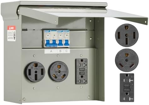 VEVOR Temporary Power Outlet Panel, Weatherproof RV Electrical Breaker Box with 20/30/50 Amp Receptacle Installed, Prewired Circuit NEMA 14-50R/NEMA TT-30R / 20A GFCI for RV Camper Trailer Motorhome