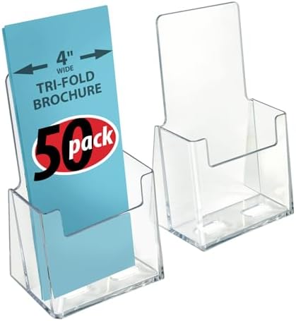 Azar Displays - 252012-50pk Clear Acrylic Trifold Literature Brochure Holder For Counter | Perfect For Pamphlets | Brochures | Menus | Promotions | Literature | Made In USA |