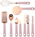 COOK WITH COLOR Kitchen Gadget Set Copper Plated Stainless Steel Utensils with Soft Touch Handles, Copper Pink, 7 Pieces