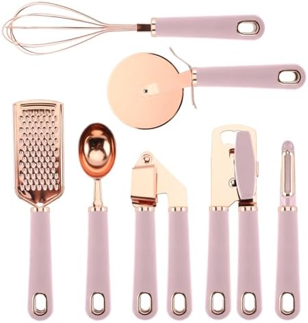 COOK WITH COLOR Kitchen Gadget Set Copper Plated Stainless Steel Utensils with Soft Touch Handles, Copper Pink, 7 Pieces