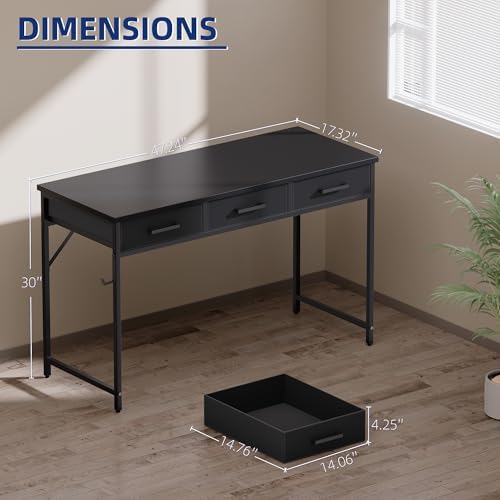 Pamray 47 Inch Small Computer Desk with 3 Drawers for Bedroom Study Writing Home Office Table for Small Spaces Vintage