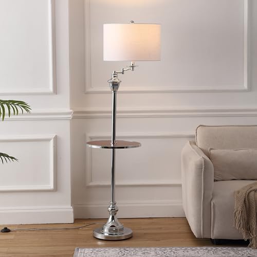 JONATHAN Y Cora 60" Metal Swing Arm Floor Lamp, Chrome/Brown Wood
