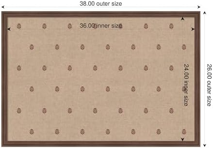 Kate and Laurel Framed Fabric Pinboard 38 x 26, Red Botanical Block Print Printed Linen Classic Bulletin Board for Use as a Vision Board or Wall Organization, Florence Medium Brown Frame