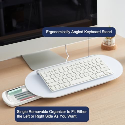 TSJ OFFICE Glass Desktop Whiteboard - 17 X 7 Inches Small Dry Erase Board with Blue Light, Glass White Board Surface Notepad with 1 Drawer, Desk Organizers for Office, Home, School Supplies