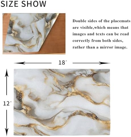ALAZA Luxurious Marble Pattern Set of 6 Placemats Rectangle Table Mat for Dining Table Restaurant Kitchen Home Decor, 12" x 18"
