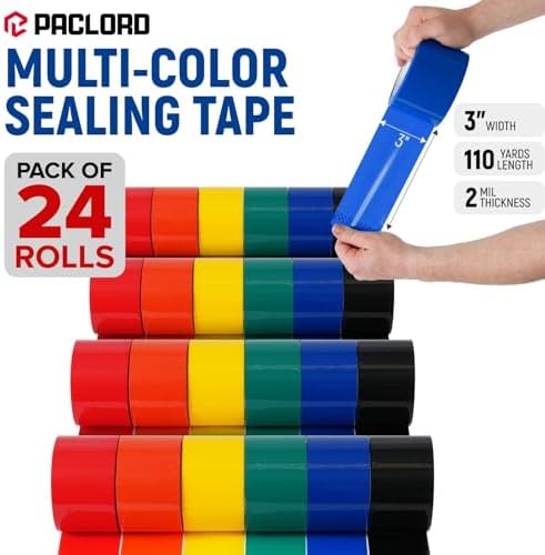 3" x 110 Yards Multi-Color Packing Tape, 24 Rolls Pack (4 x 6 Colors)