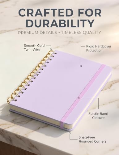 5 Pack Hardcover Spiral Notebooks, 8.3" x 6.3" Lined Journal Set, 100 GSM Bleed-Resistant Paper, 200 Pages Twin-Wire Bound Notebook with Elastic Band & Category Stickers for Office, School