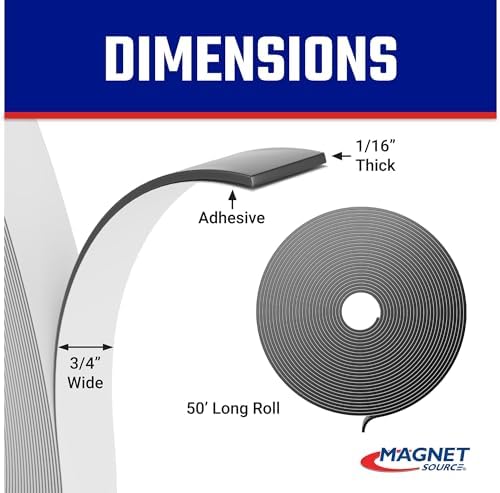 Master Magnetics ZG30A-Ax50BX Flexible Magnet Strip with Adhesive Back , 1/16" Thick, 3/4" Wide, 50 feet (1 Roll)