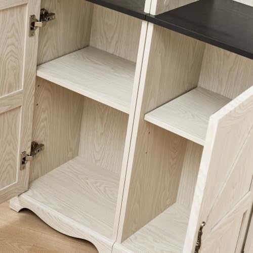KEIKI Farmhouse Bookcase with Storage Cabinets, Modular Bookshelf, White
