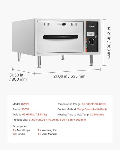 VEVOR Commercial Electric Drawer Warmer, Single-Drawer Stainless Steel Food Warmer, Freestanding Slim Warming Drawer Cabinet, 85°F–185°F Wide Temperature Range, for Restaurant, Hotel, Bakery & Kitchen