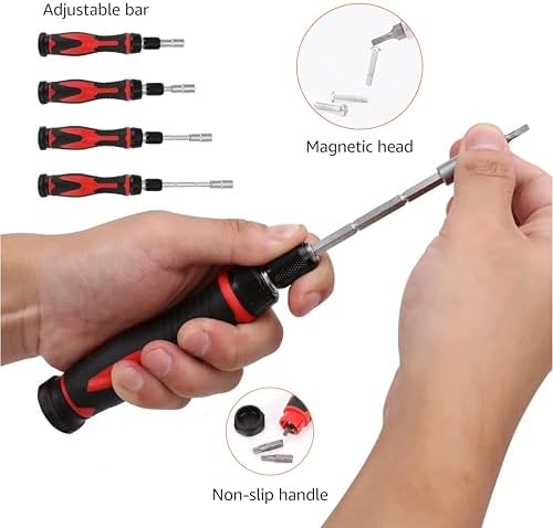 Amazon Basics Magnetic Ratcheting Wrench and Electronics Precision Screwdriver Tool Set, 73-Piece, with Carry Case for Household Repair, Small Jobs, Eyeglasses, Black/Red/Silver