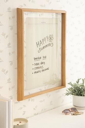 Kate and Laurel Framed Glass Dry Erase Art Vintage Notes Whiteboard for Wall by The Creative Bunch Studio, 18 x 24, Blake Natural Frame, Modern, Dry Erase Art for Wall Decor